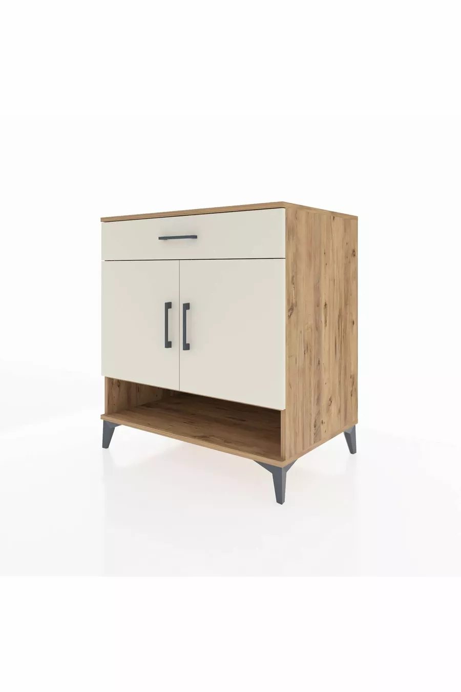 Commode Kronos 2 étagères, 1 tiroir, 2 portes, pin-pierre de lune