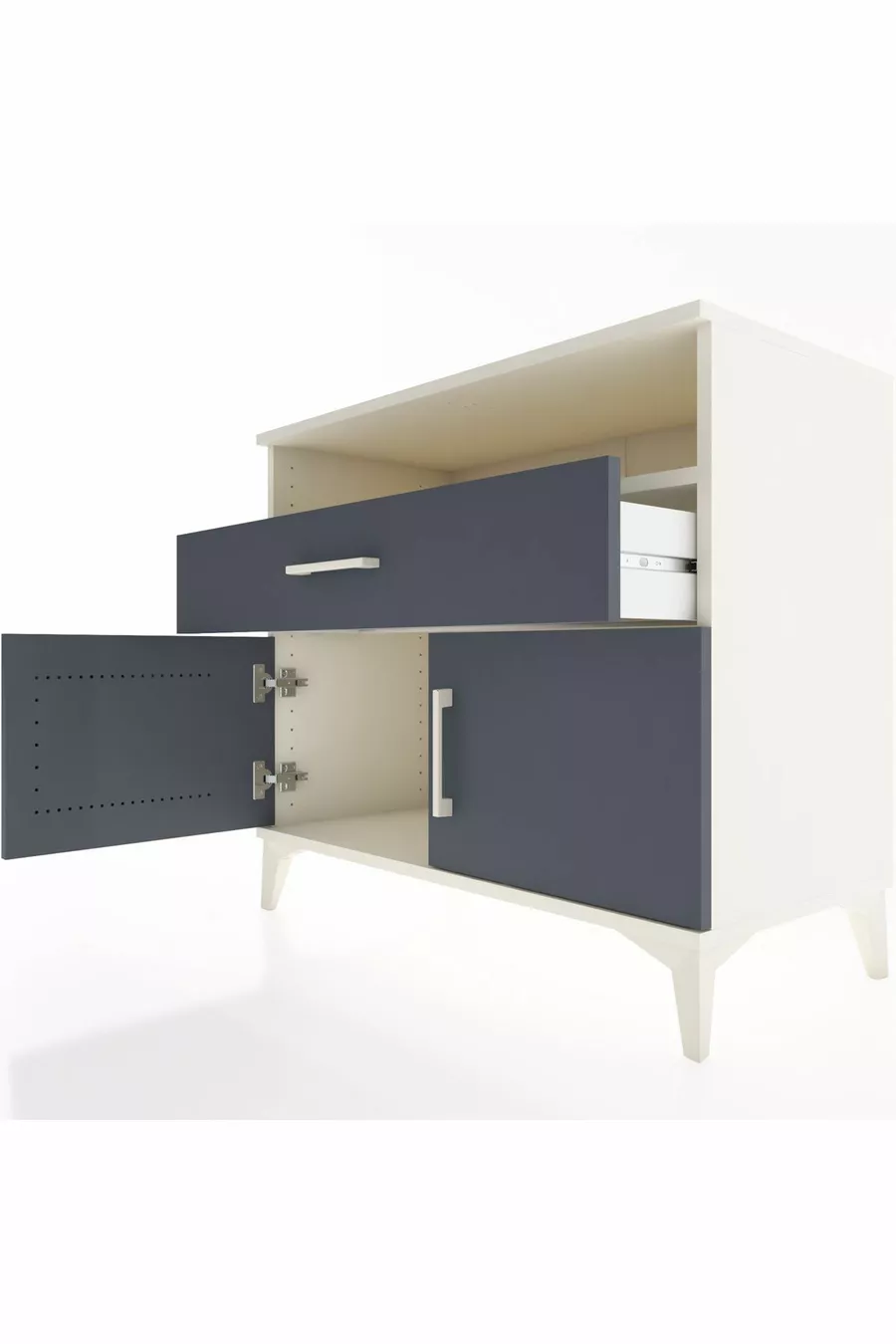 Commode Hyperion à une étagère, un tiroir et deux portes, Ambre-Anthracite