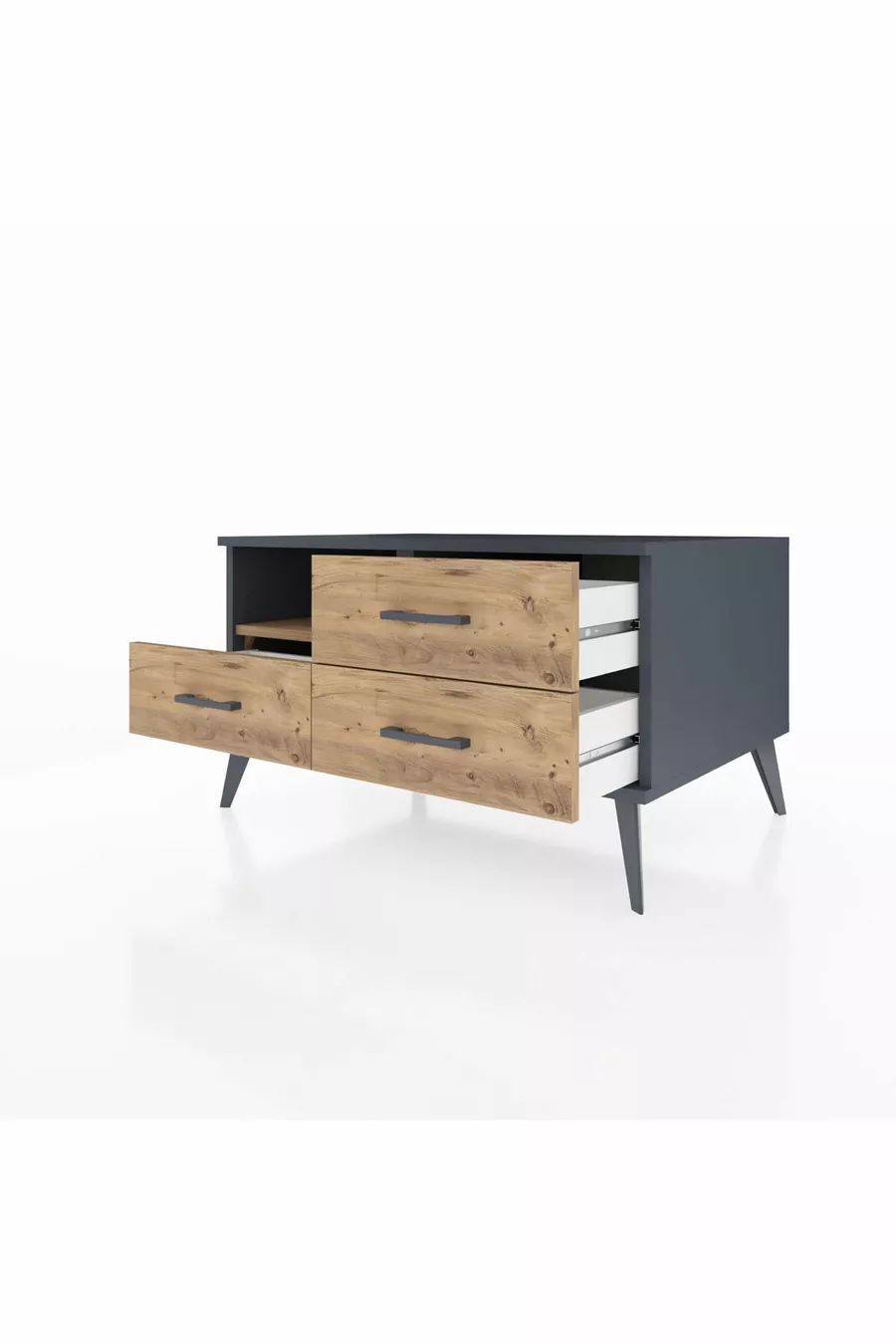 Commode Kronos à une étagère et 3 tiroirs Anthracite-Bois de pin