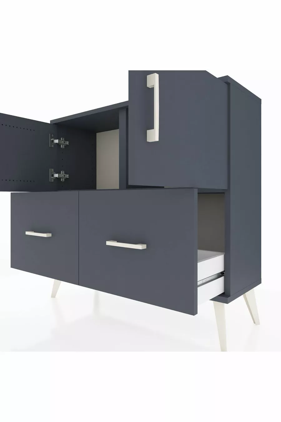 Commode Arges avec 2 étagères, 2 tiroirs et 2 portes, Anthracite-Anthracite
