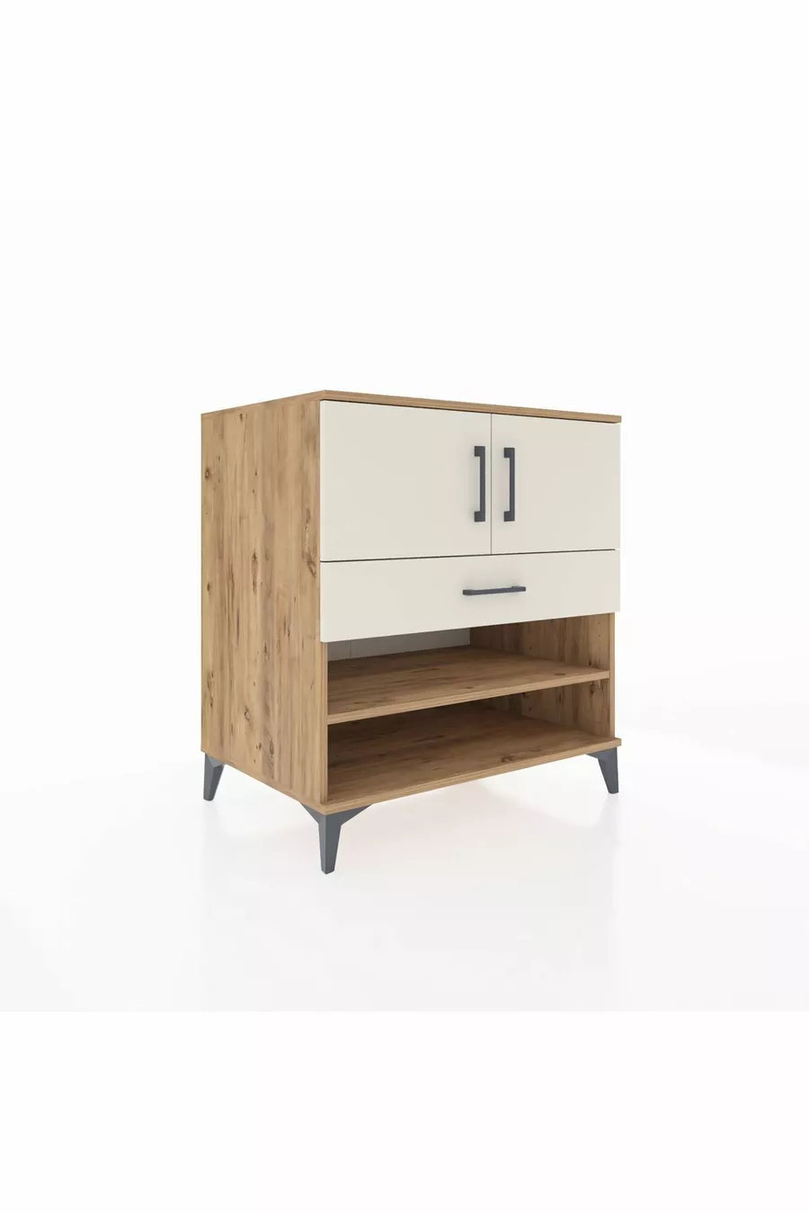 Commode Kronos 3 étagères 1 tiroir 2 portes Pin-Gris