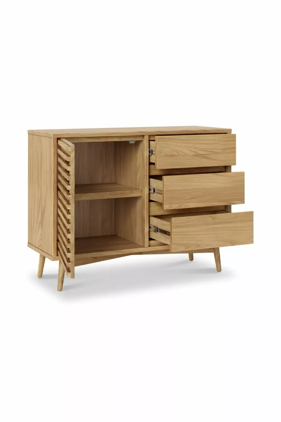 Console en bois naturel Ligna - Avec porte et 3 tiroirs
