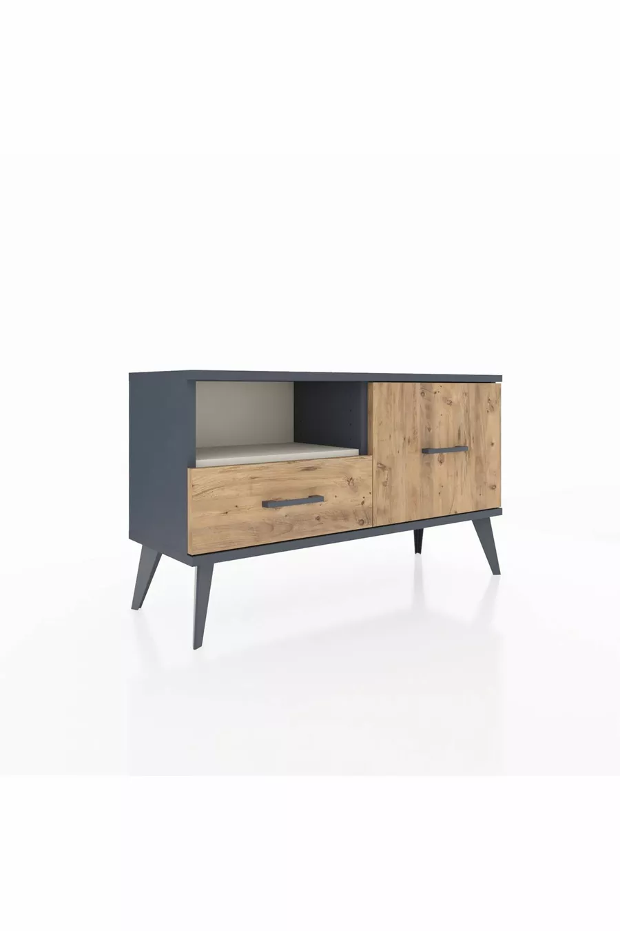 Commode Arges à une étagère et 2 tiroirs Anthracite-Pierre de lune/Merisiers