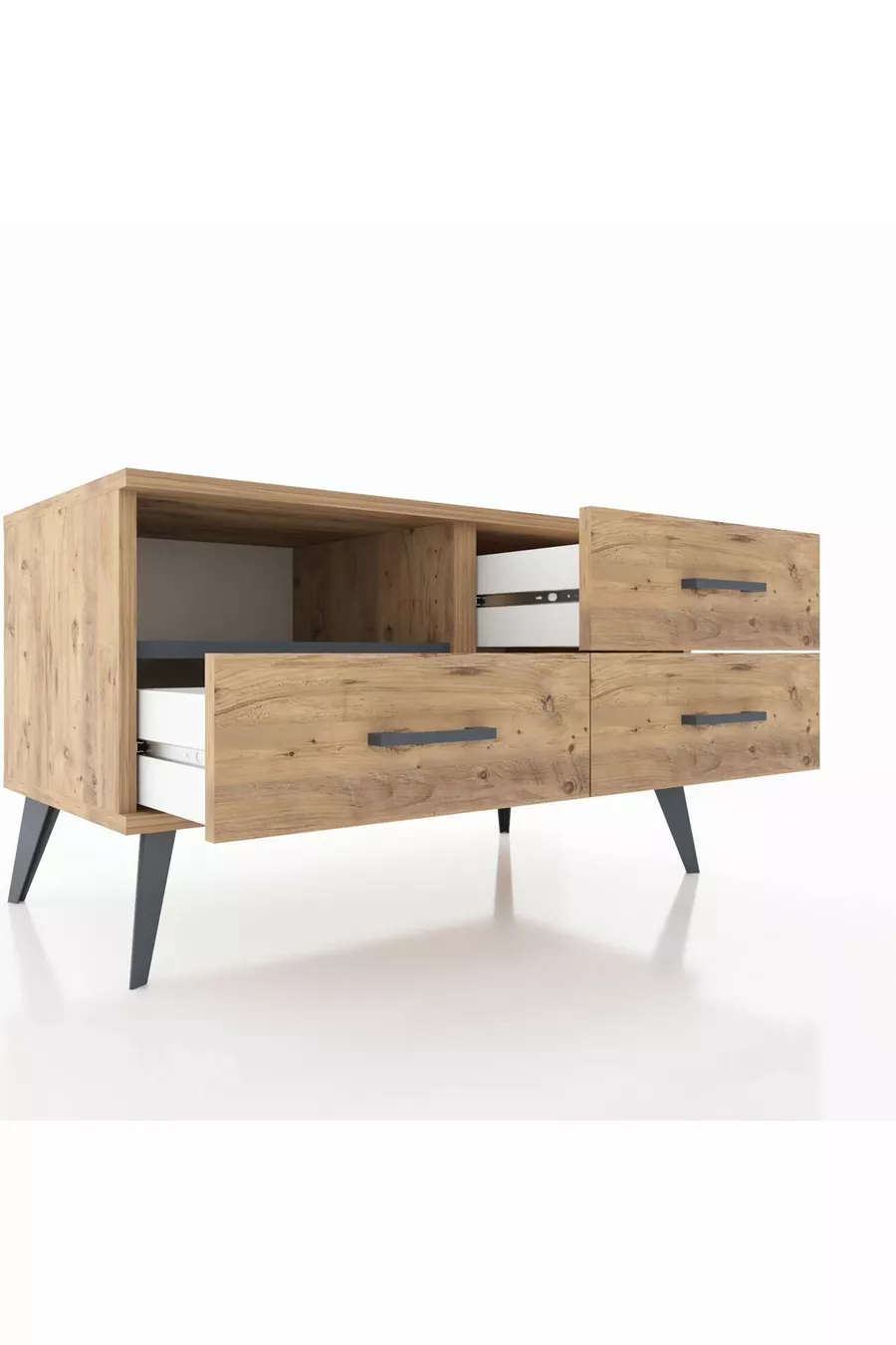 Commode Hyperion à une étagère et trois tiroirs Pin-Anthracite/Pin