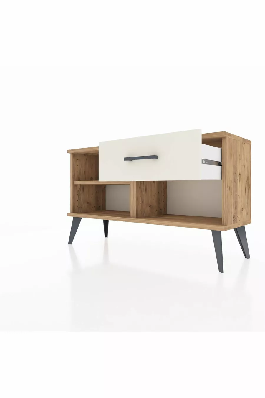 Commode Arges avec une étagère et un tiroir en pin-pin / quartz