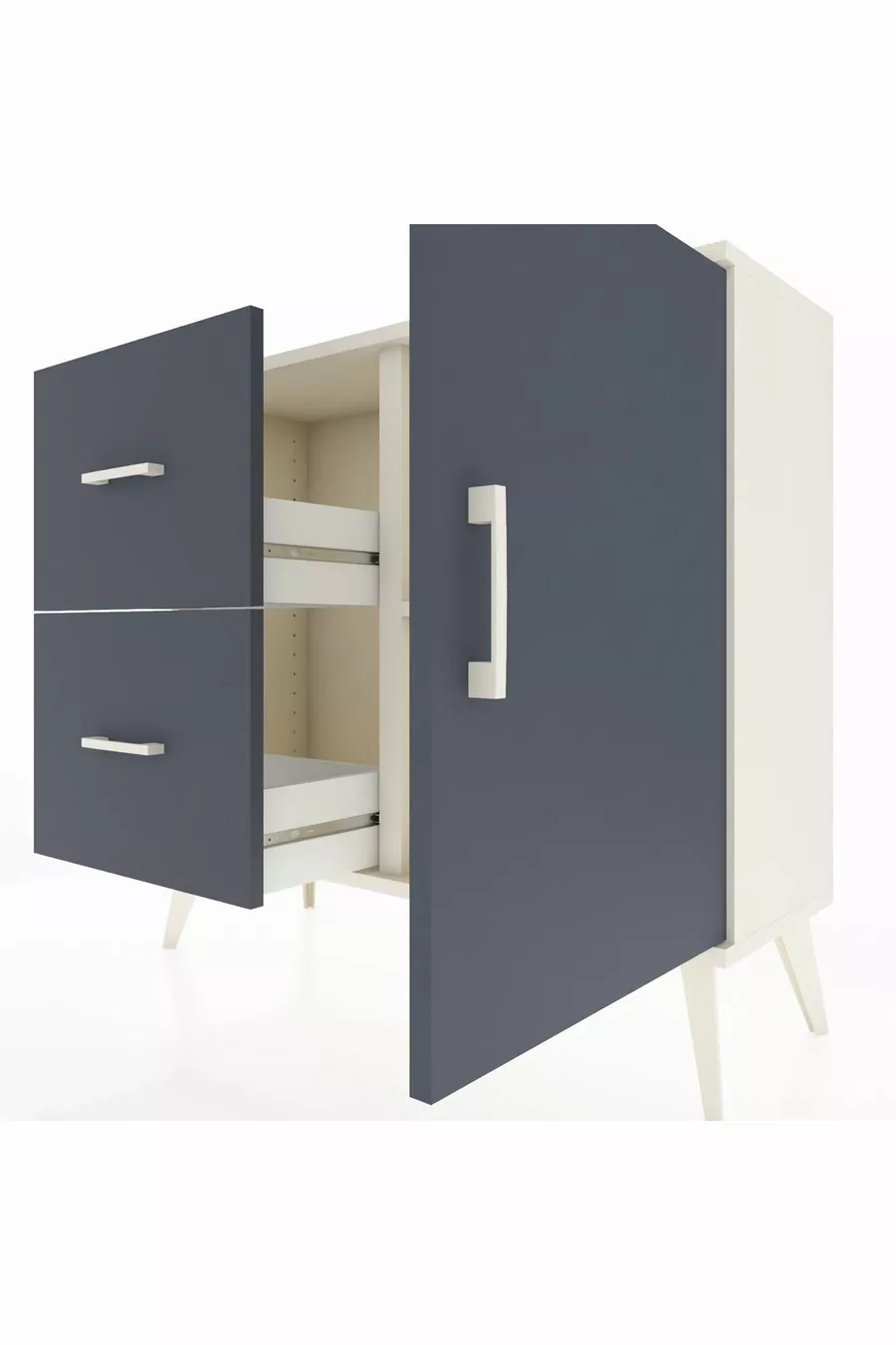 Commode Arges avec une seule étagère, 2 tiroirs et une porte, coloris Pierre de Lune-Anthracite