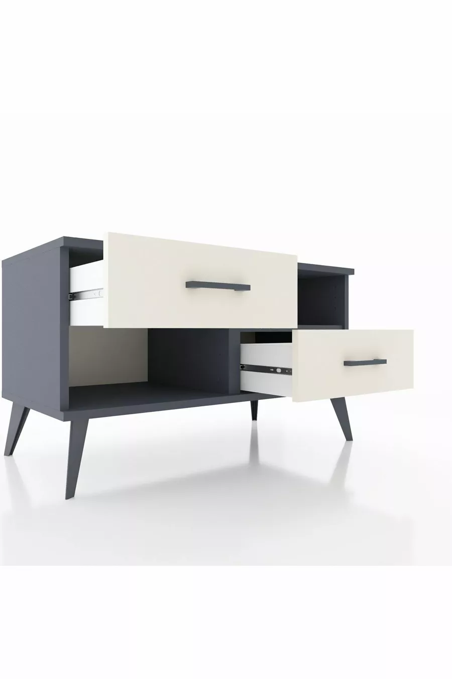 Commode Hyperion à une étagère et deux tiroirs Anthracite-Anthracite/Mer de pierre