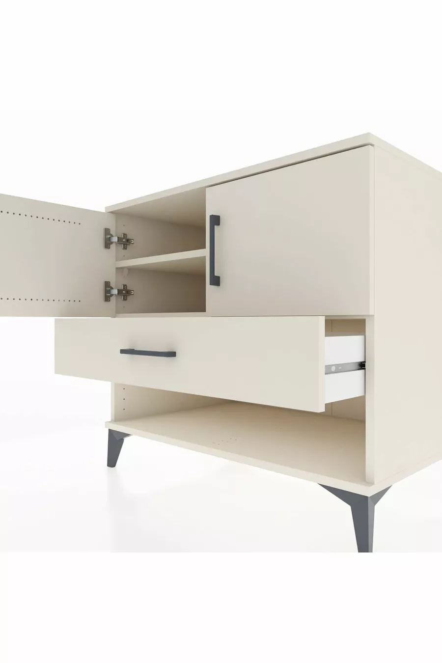 Commode Kronos avec 2 étagères, 1 tiroir et 2 portes, Pierre de Lune-Pier de Lune