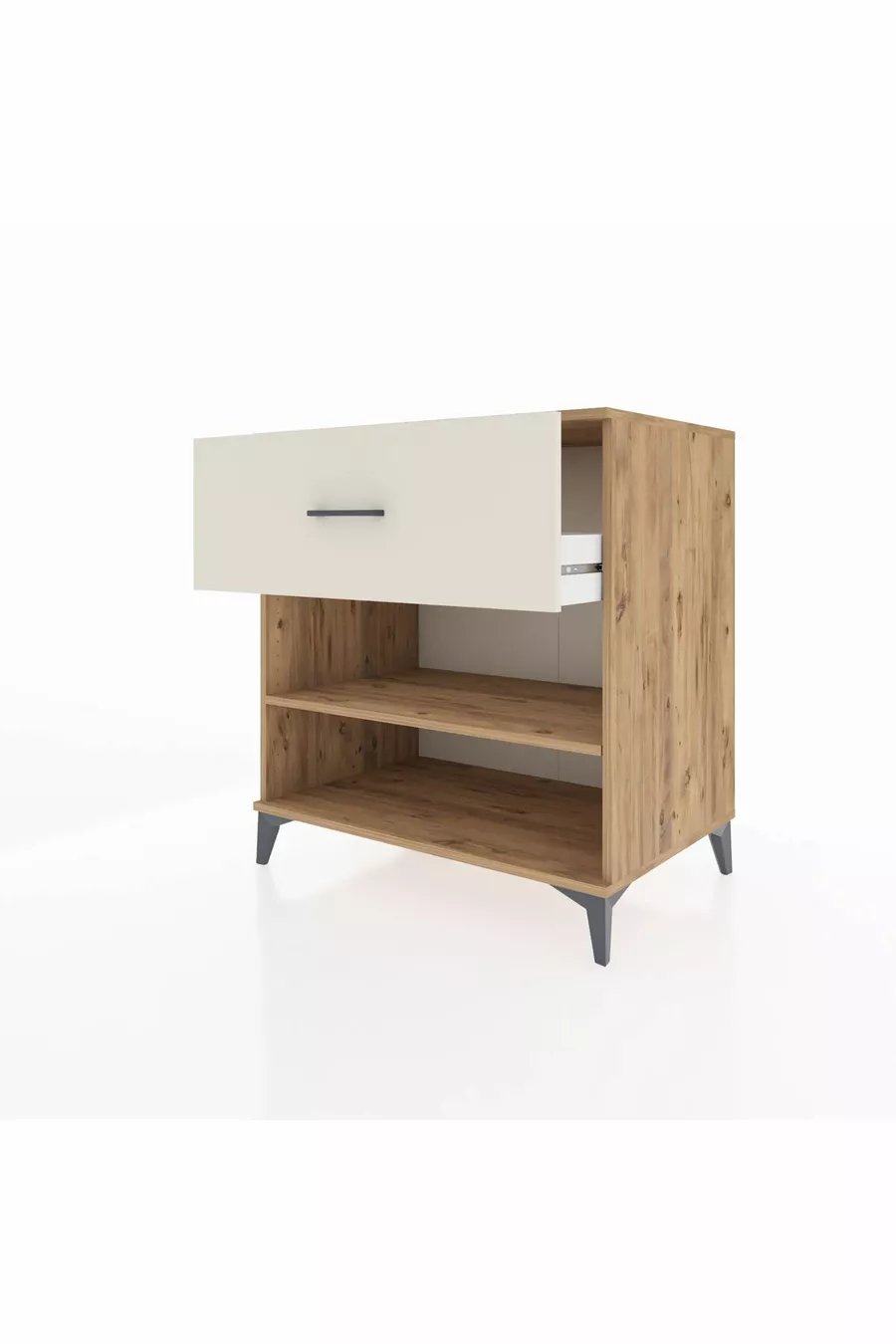 Commode Kronos à une étagère et un tiroir, pin-pierre d'onyx