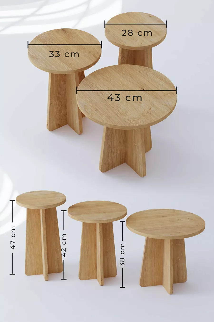 Table gigogne 3 pièces Mantar style scandinave - Chêne saphir