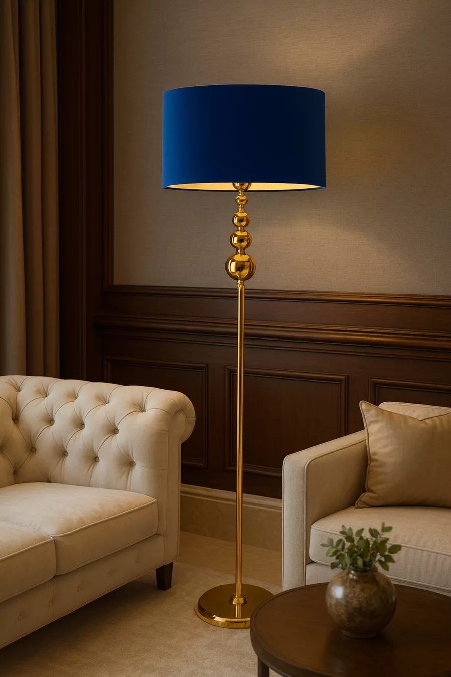 Lampadaire en métal plaqué or Milano Küre - Bleu marine