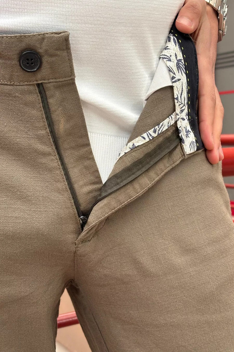 Homme, Slim Fit, Décontracté-Quotidien, Tissu en lin, Coton, Pantalon de saison 