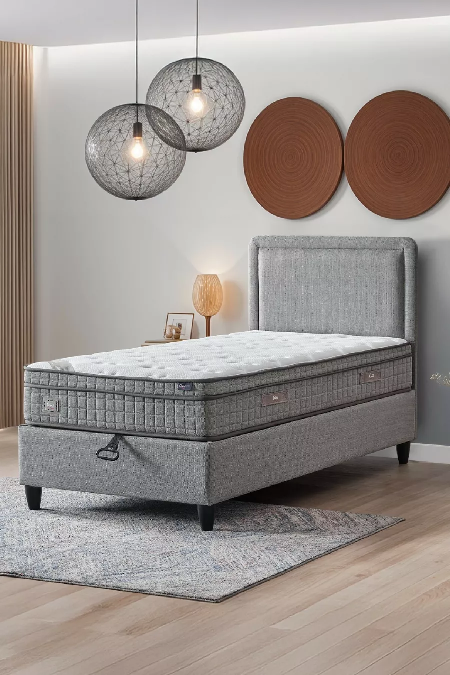 Ensemble 3 pièces Melisa : Sommier coffre une place + Matelas viscoélastique orthopédique antibactérien complet + Tête de lit