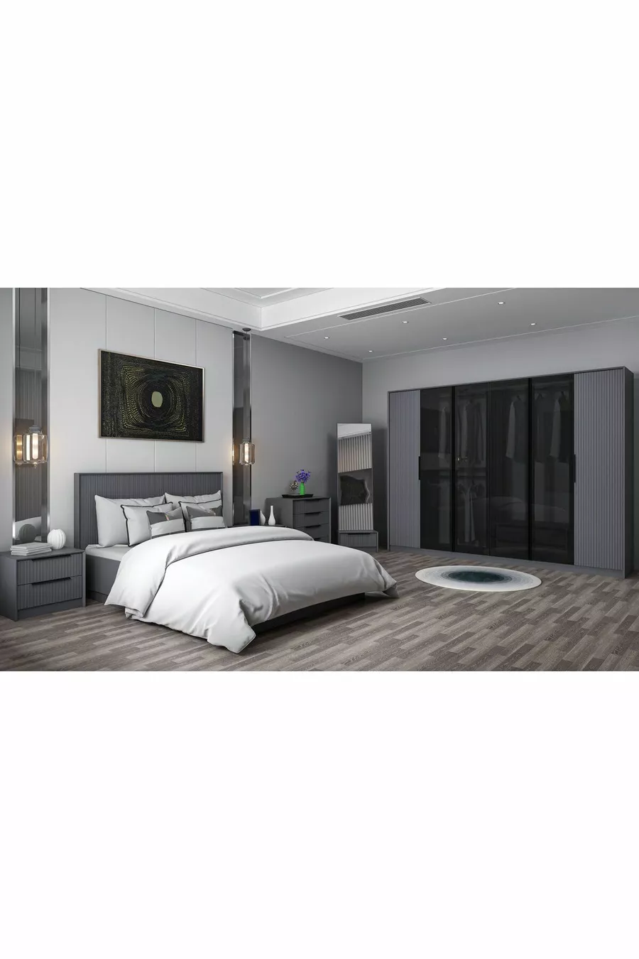 Ensemble de chambre à coucher Kale Luxe - Anthracite Set 1