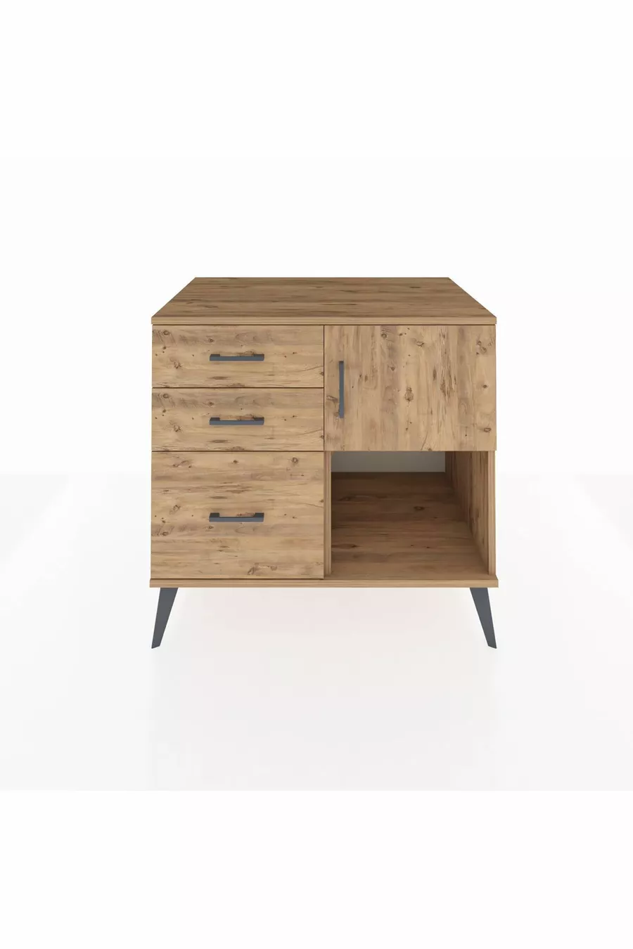 Commode Kronos avec une étagère, 3 tiroirs et une porte, pin-pin