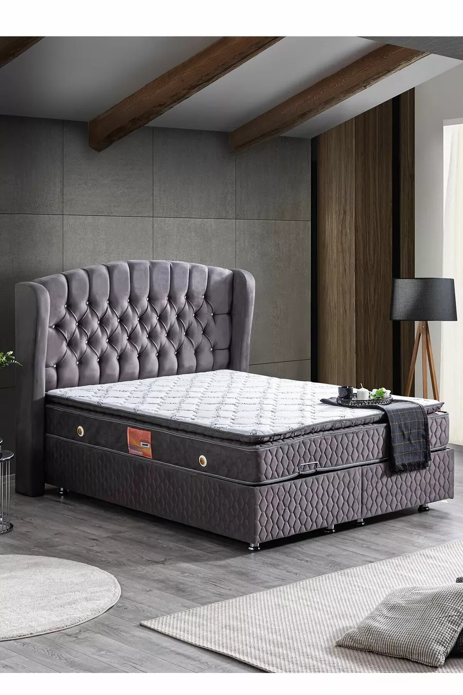 Ensemble tête de lit et sommier Nice, Gris anthracite