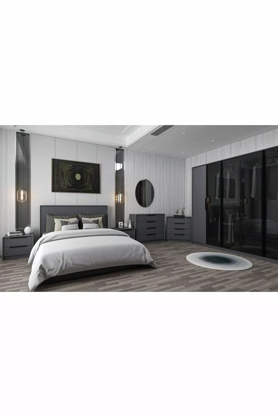 Ensemble de chambre à coucher Kale Luxe - Anthracite Set 2