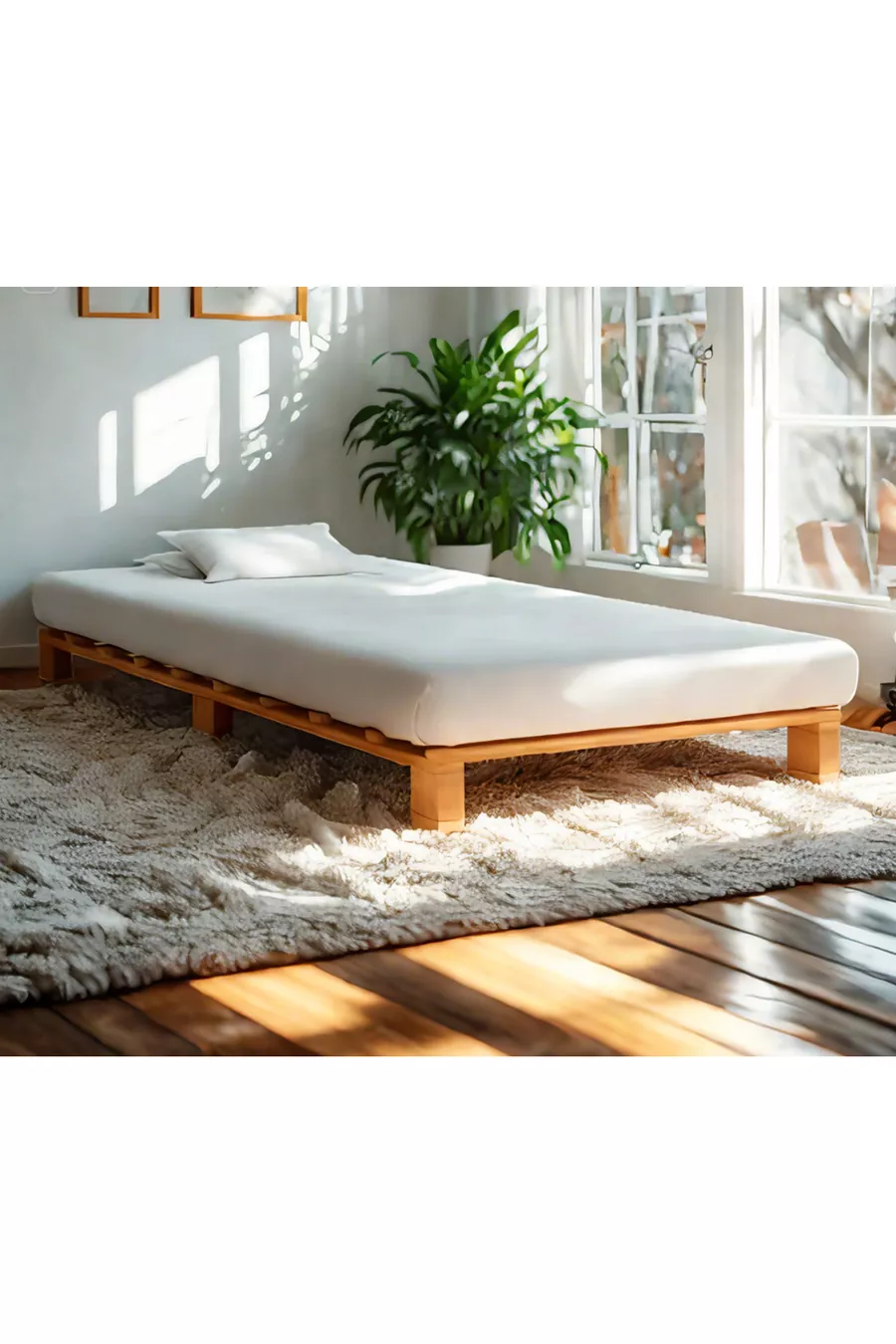 Lit plateforme en bois massif cm X cm, couleur noyer cm X cm, couleur noyer massif