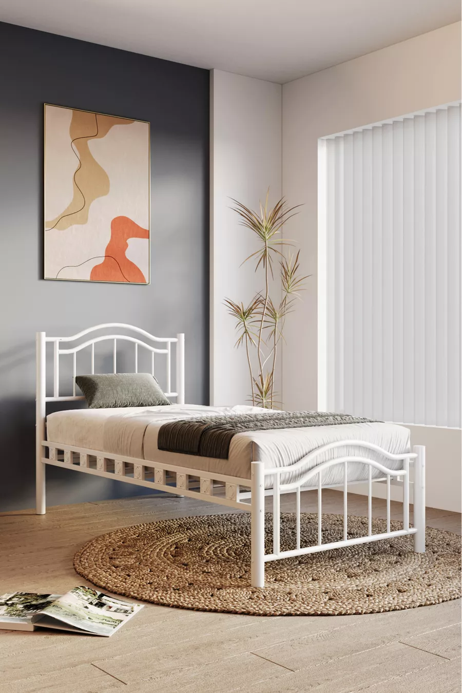 Belinay Ferforje Métal Lit Simple Blanc