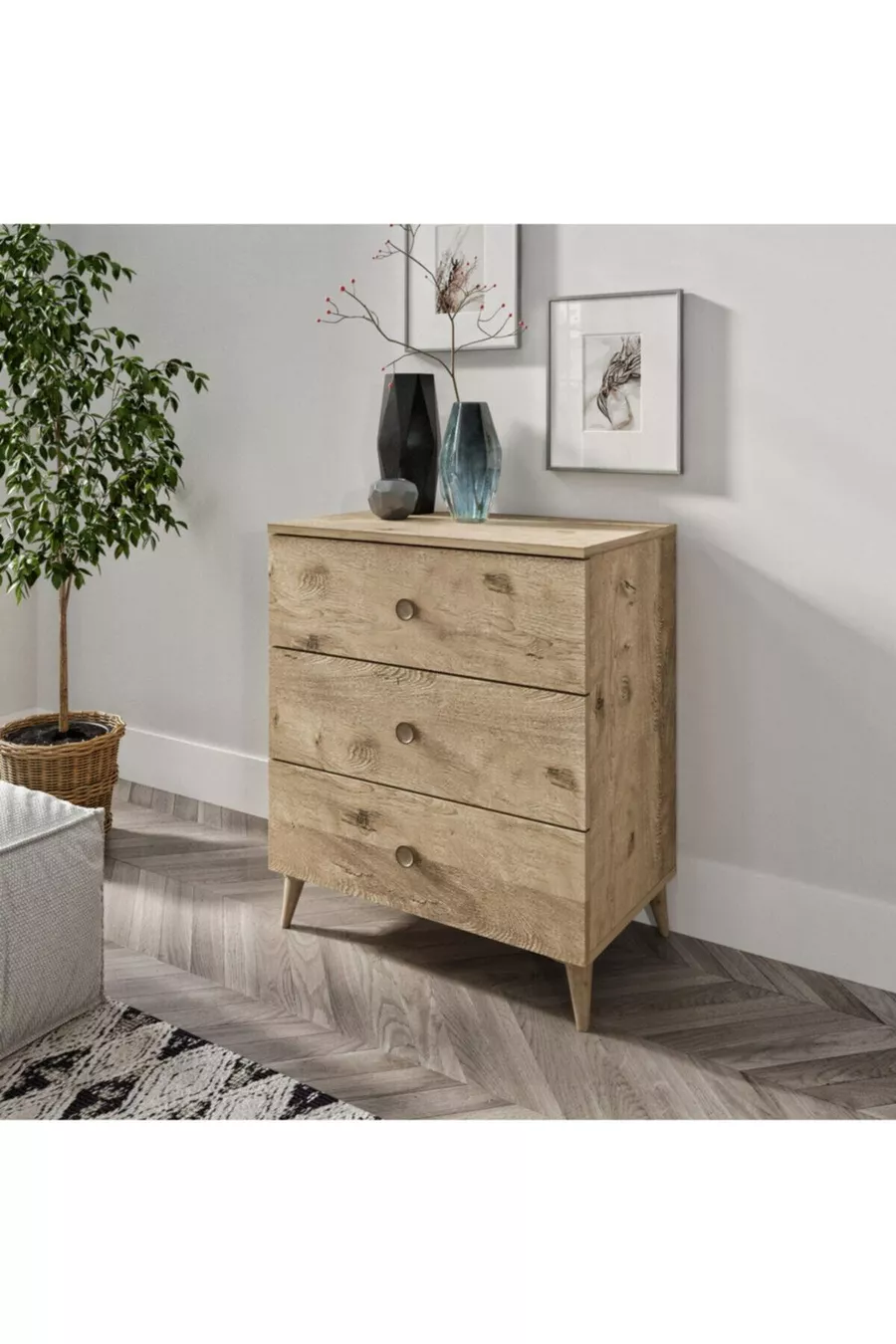 Commode Gardenia à 3 tiroirs en chêne - MDF de première qualité