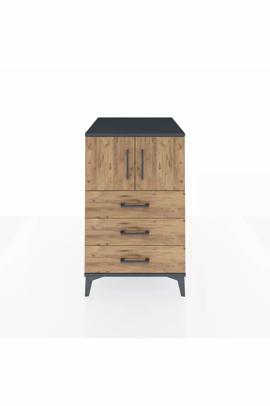 Table de chevet Kronos avec une étagère, 3 tiroirs et 2 portes, anthracite-pin