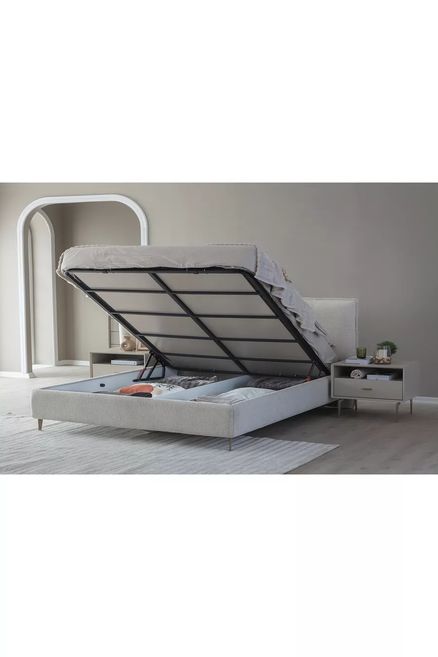 ENSEMBLE DE CHAMBRE PANDOR NOX AVEC VERRE, CRÈME, 5 PORTES