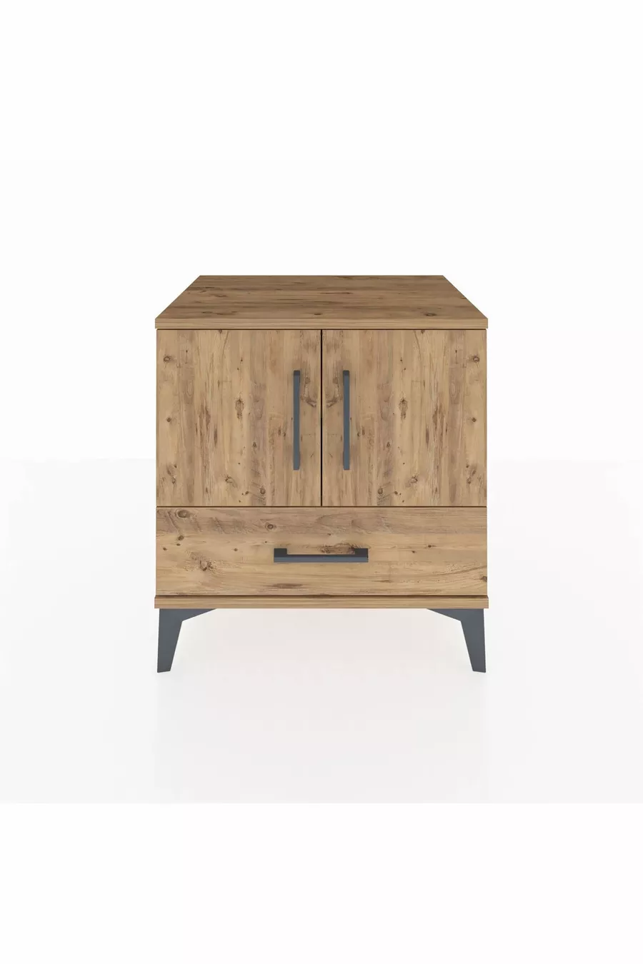 Table de chevet Hyperion avec 2 étagères, 1 tiroir et 2 portes, pin-pin