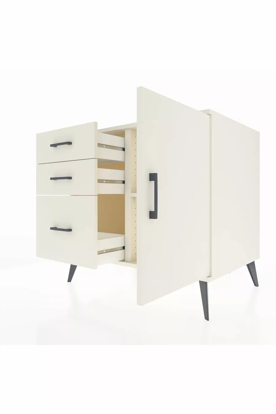 Commode Kronos avec une étagère, 3 tiroirs et une porte, Pierre de Lune-Pierres de Lune