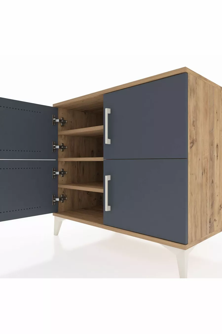 Commode Kronos 3 étagères 4 portes Pin-Anthracite