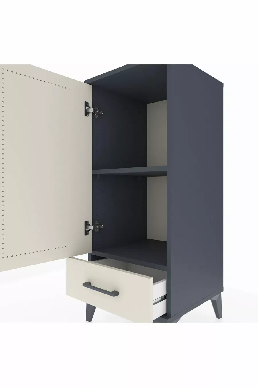 Table de chevet Hyperion avec 2 étagères, 1 tiroir et 1 porte, anthracite-gris pierre