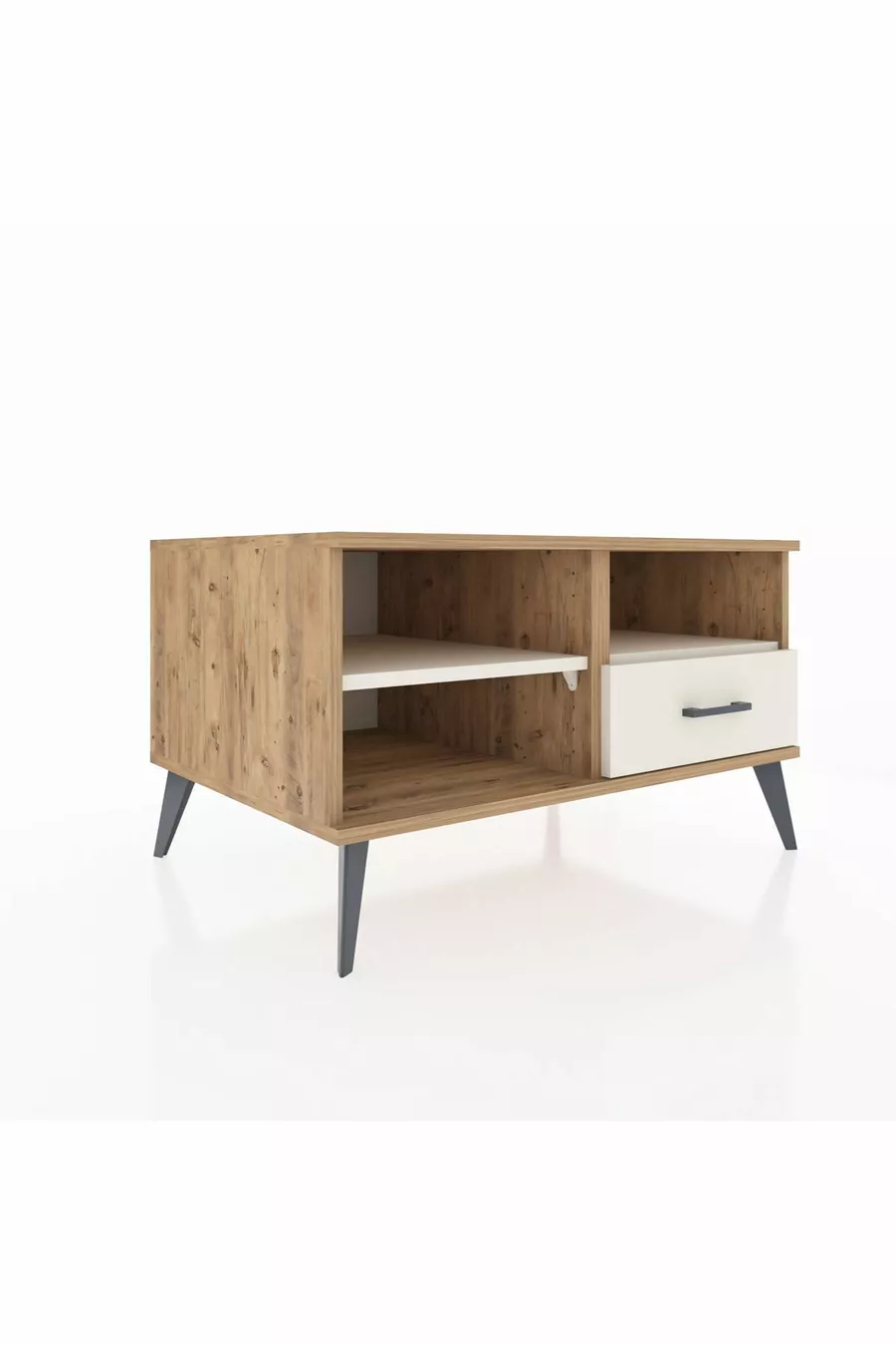 Commode Kronos 2 étagères 1 tiroir Pin-Pierre de lave