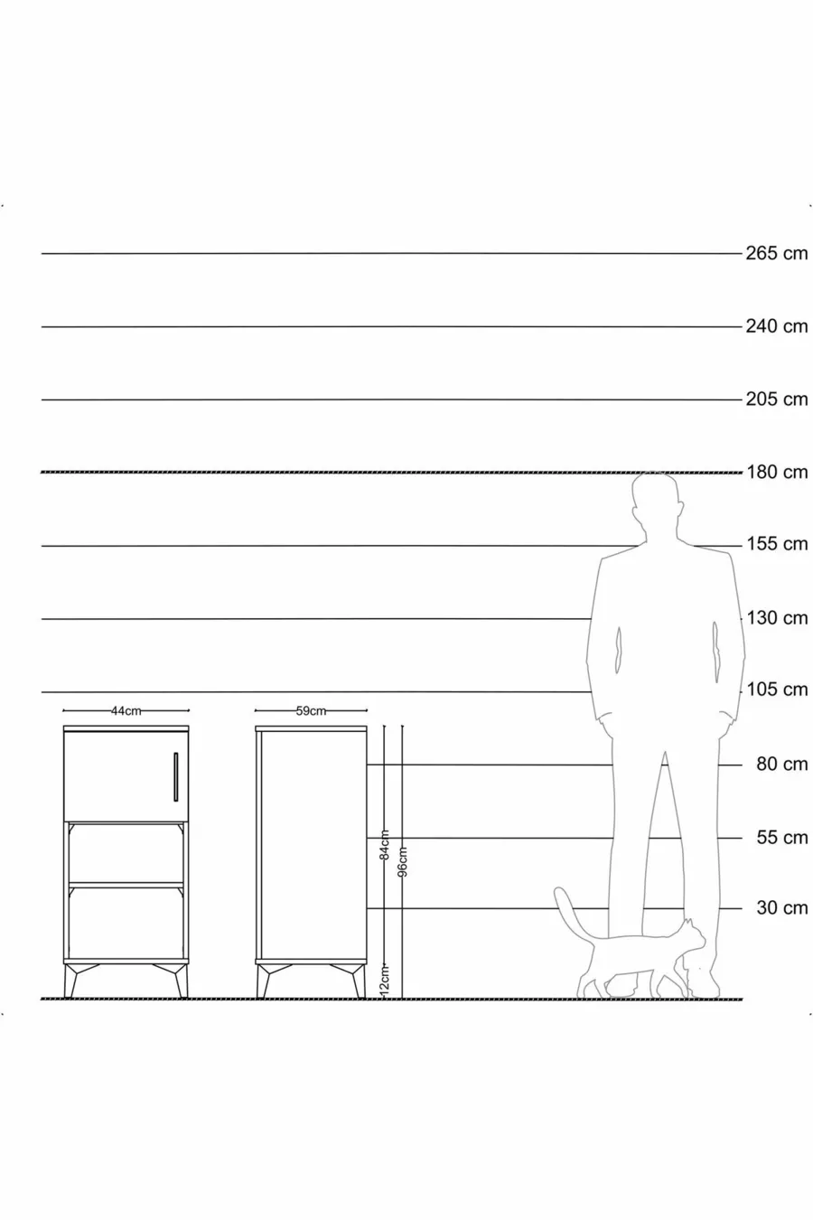 Table de chevet Kronos à 2 étagères avec 1 porte, pin-pin