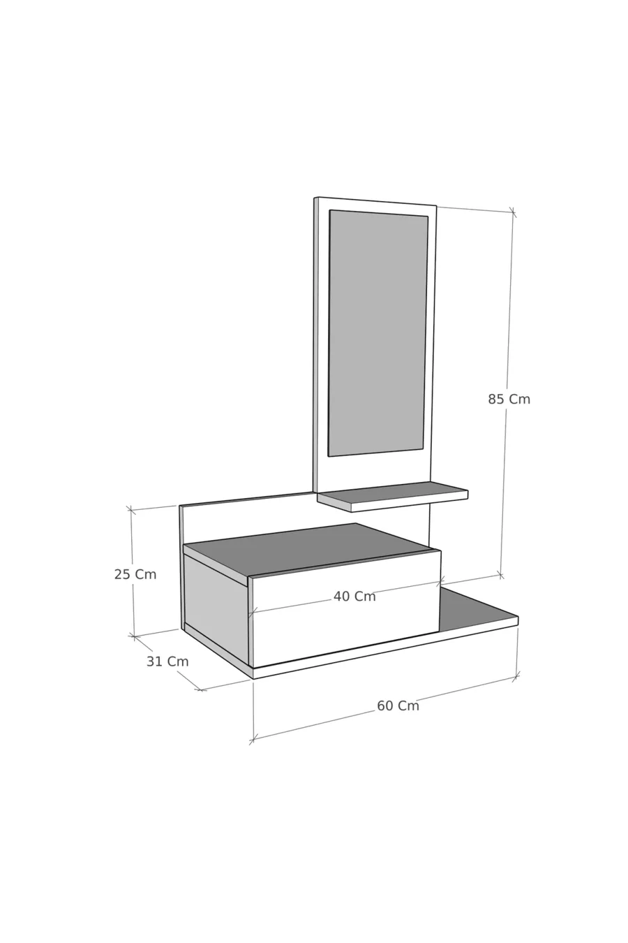 Console murale avec miroir et tiroirs Rozella, érable clair & anthracite - Rozella