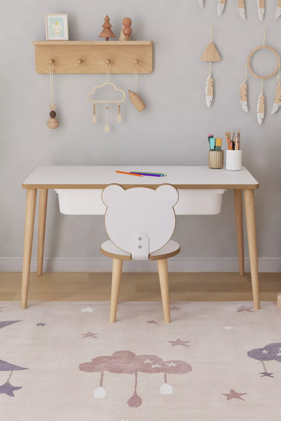 Table d'activités pour enfants avec 1 chaise et tiroir - Panda