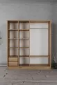Armoire coulissante  Zambak avec plusieurs étagères, tiroirs et tringle, en pin avec caisson en pin (portes en pin)