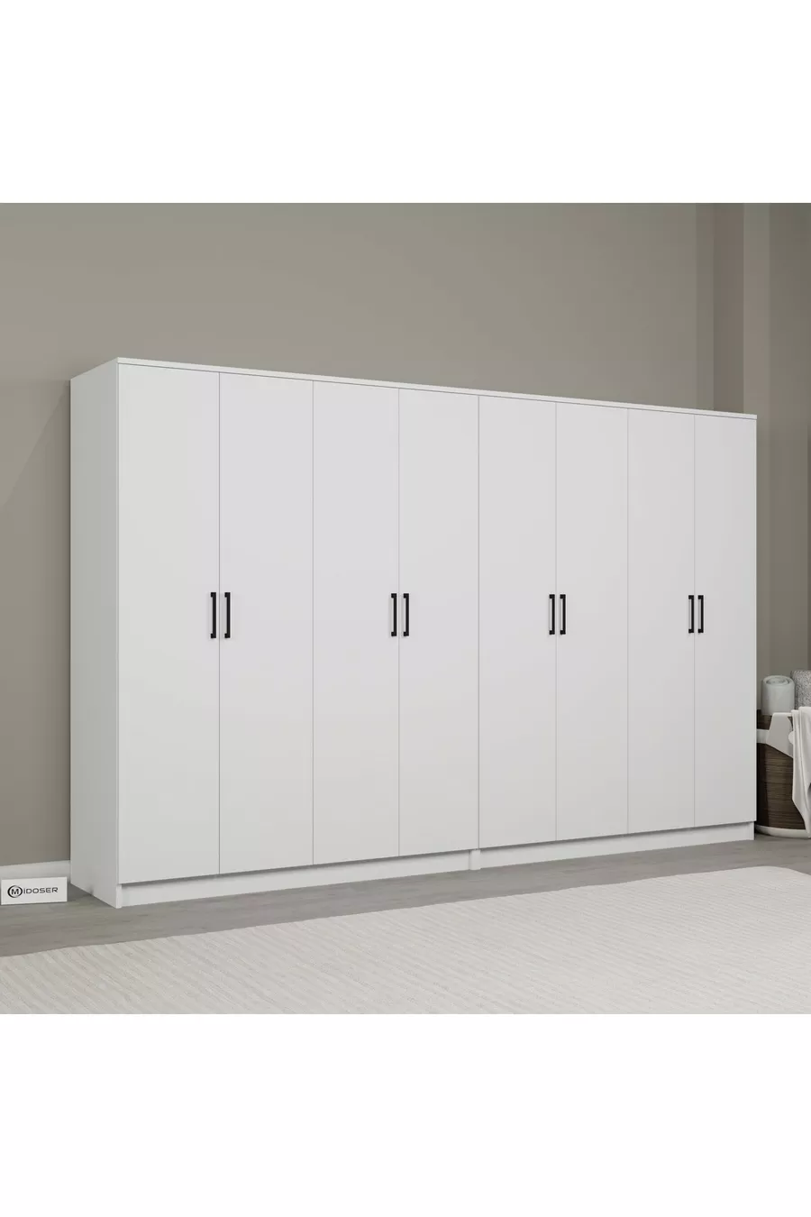Armoire à vêtements Kardelen Série Mat Blanc 8 Portes  Étagères  cm - ensemble de garde-robe