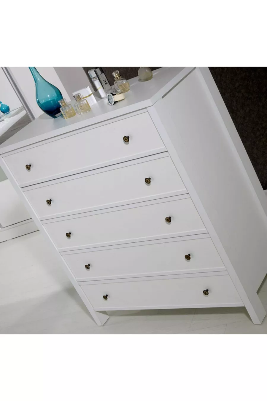 Commode moderne sur pieds Rio à 5 tiroirs, blanche