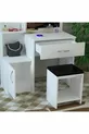 Coiffeuse Novella avec miroir en tissu, avec armoire, tiroirs, étagères, blanche, avec coussin