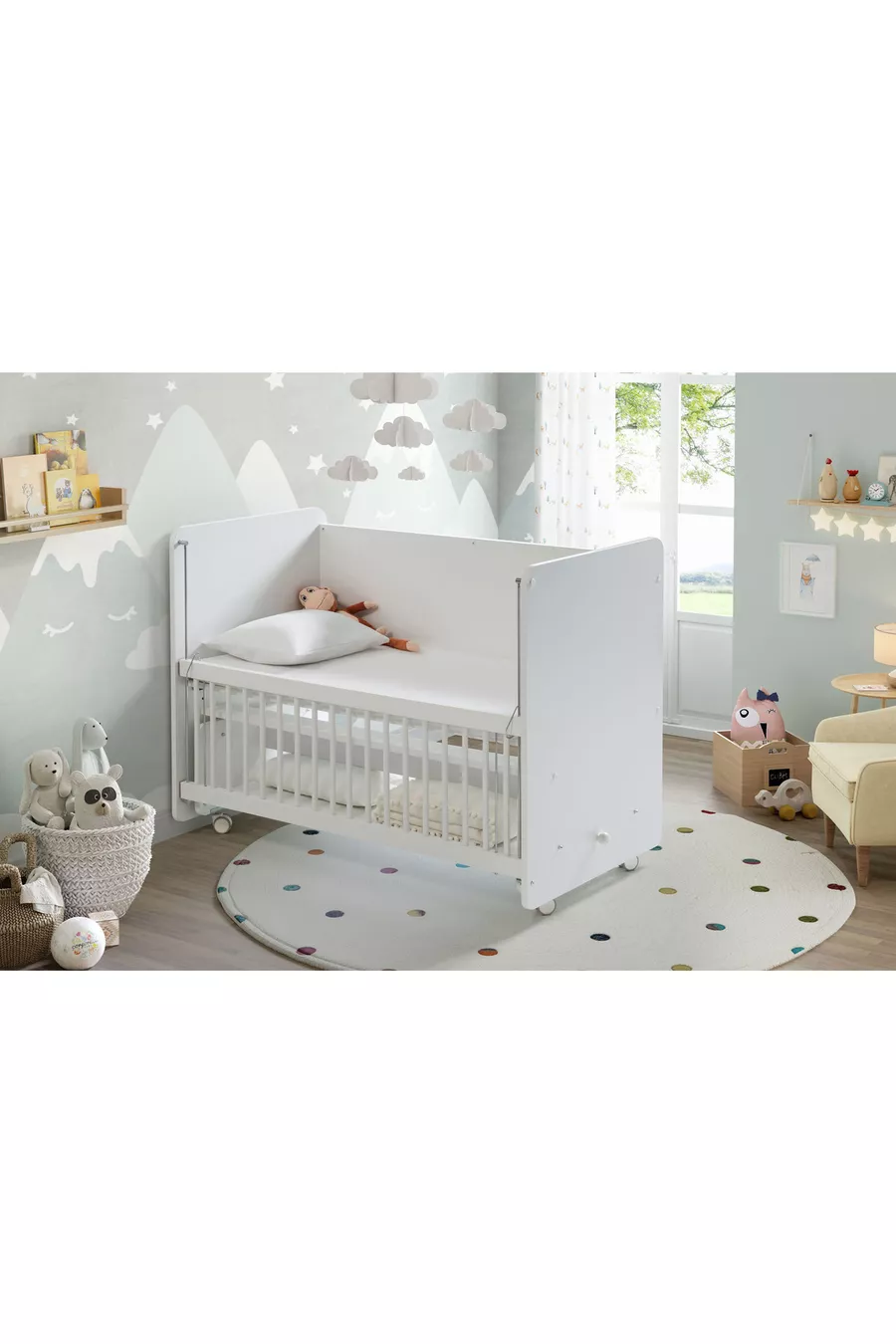 Berceau pour bébé avec côtés inclinables et roulettes - Lit pour bébé - Blanc - Cm - 