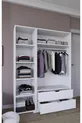 Armoire à vêtements Duru Mat Blanc à 3 portes et 2 tiroirs - Ensemble de garde-robe