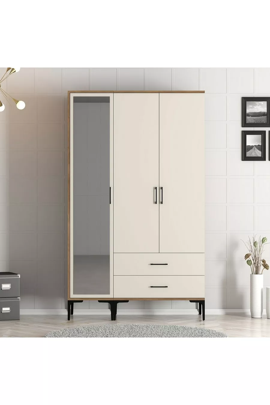 Armoire à trois portes Kumsal Rt - Crème