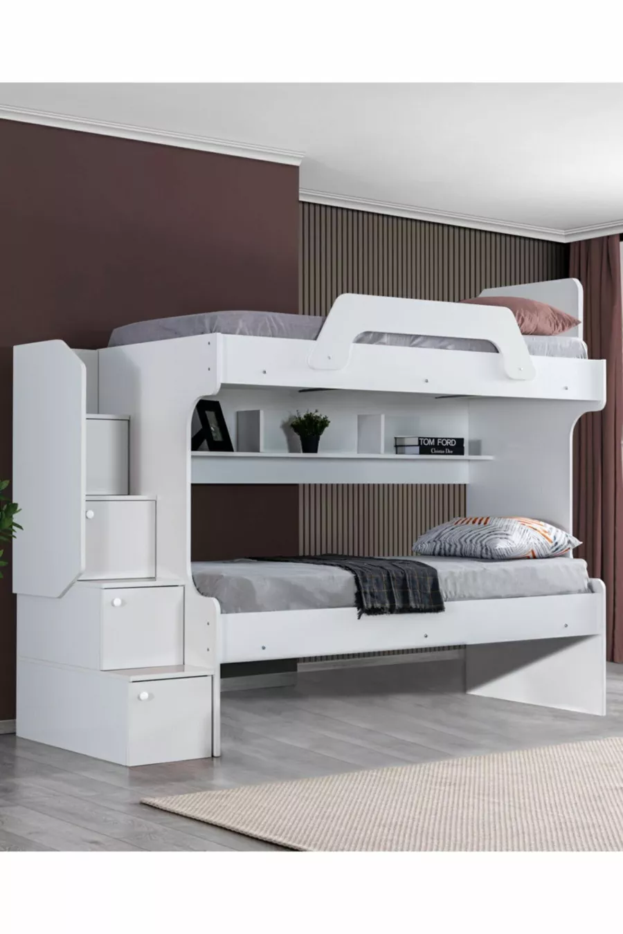 Lits superposés Ranza, Lit superposé Inci 2 pièces - Blanc 2 matelas confort