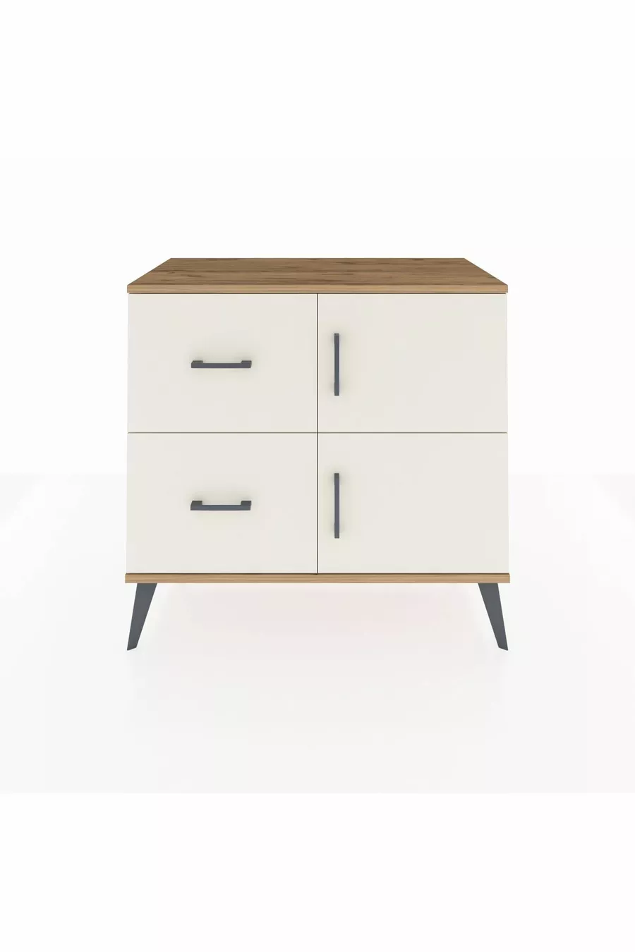 Commode Hyperion à une étagère, 2 tiroirs et 2 portes, pin-jaspe
