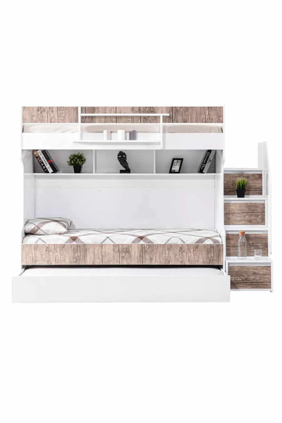 Lits superposés, Lit superposé Courageux avec tiroirs - Noyer 2 matelas confort