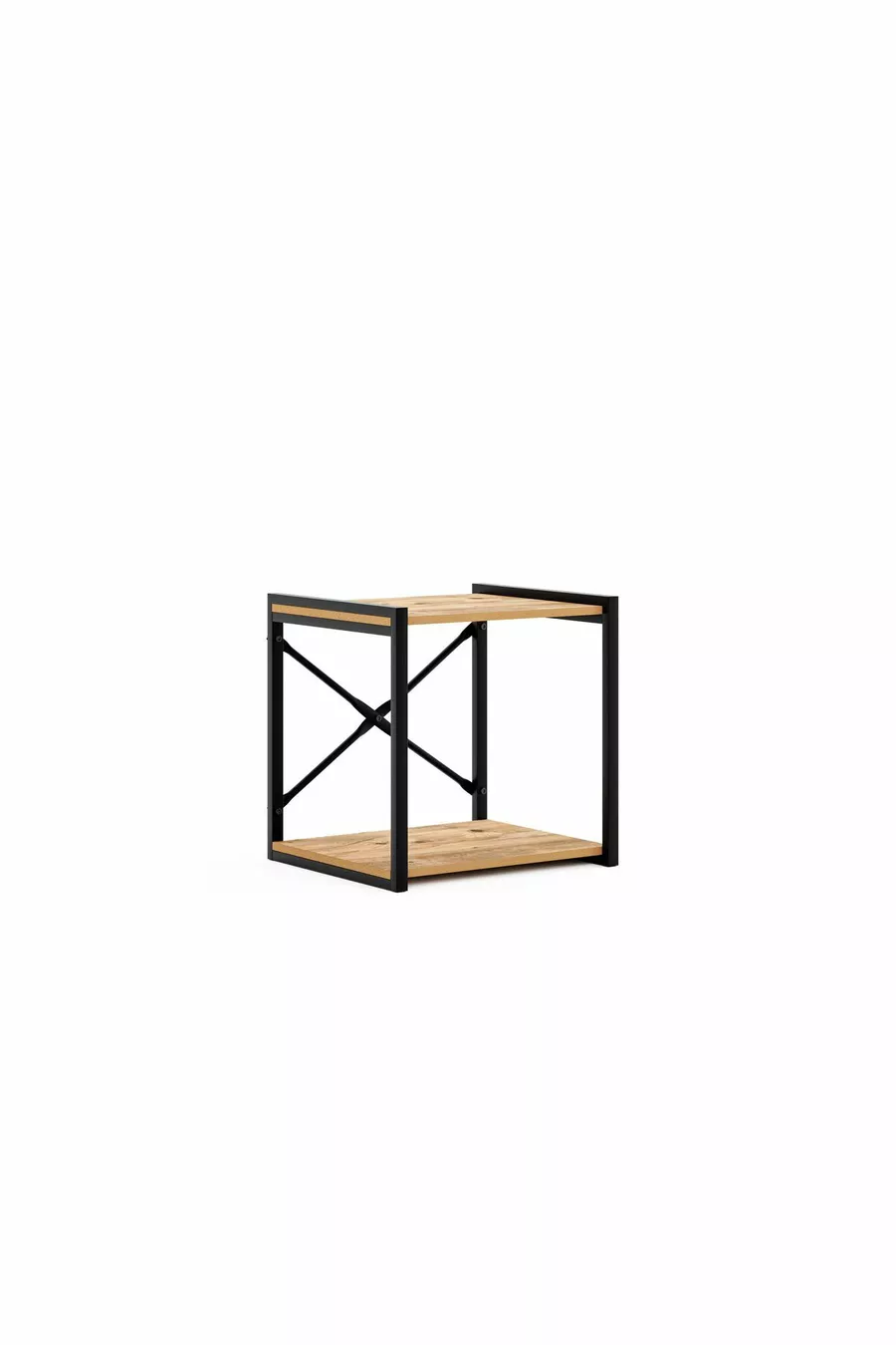 Table de chevet multifonction avec pieds en métal et étagère en pin