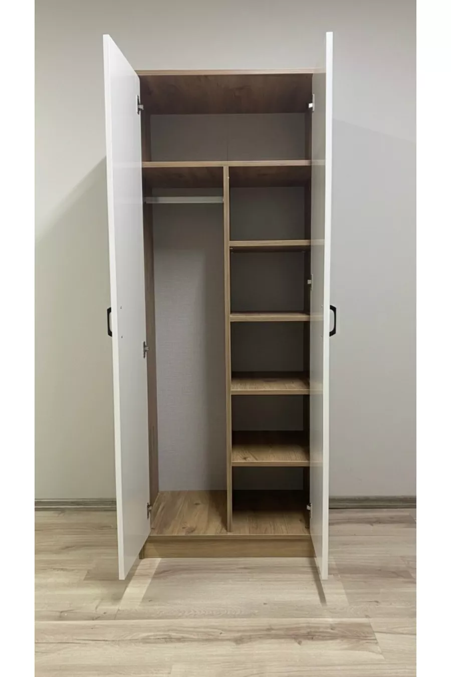 Armoire à vêtements avec 2 portes, étagères et penderie, pin Atlantique-Pierre de lune
