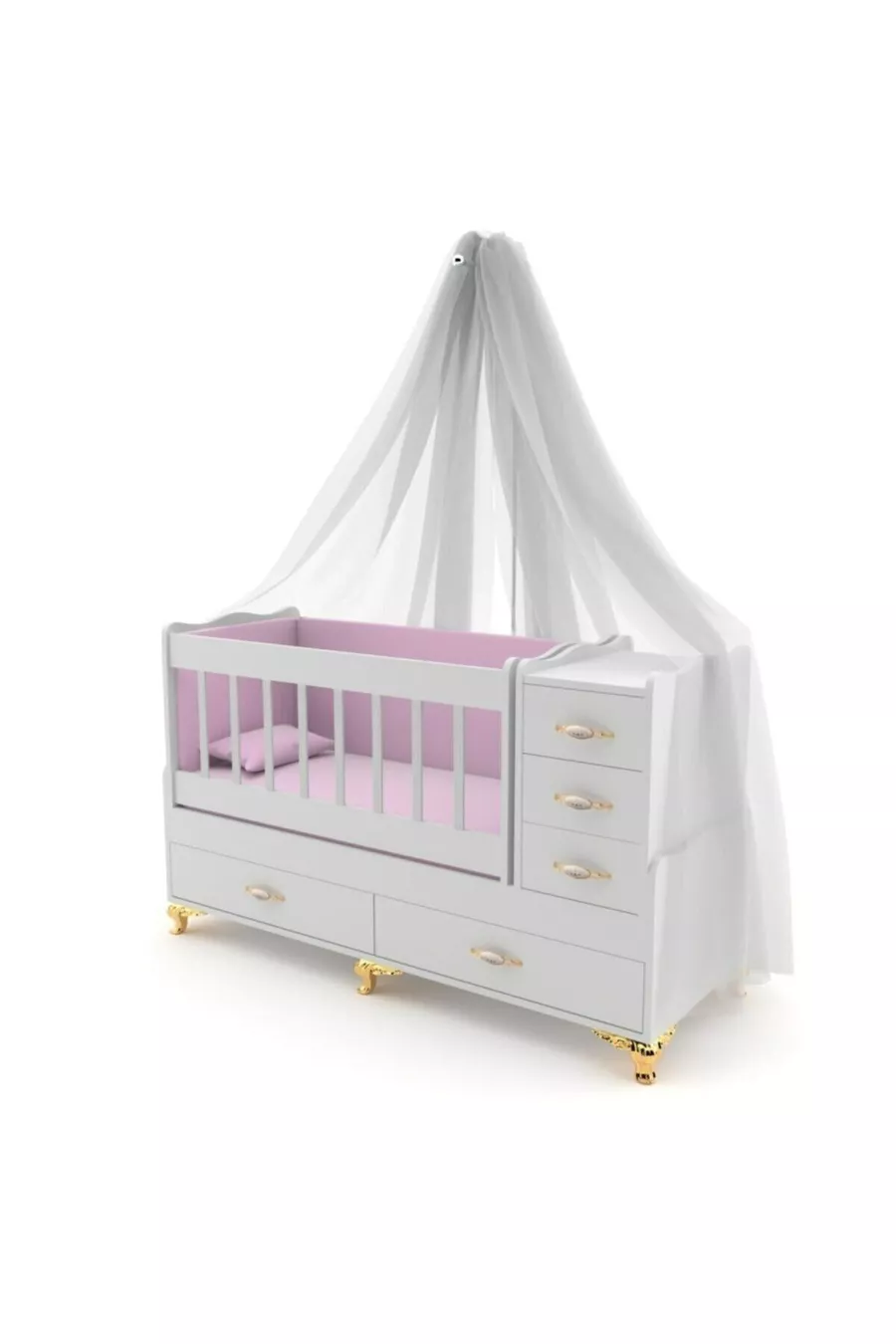 Ensemble de berceau pour bébé Avangard Gold à 5 tiroirs (berceau + matelas + ensemble de sommeil + moustiquaire)