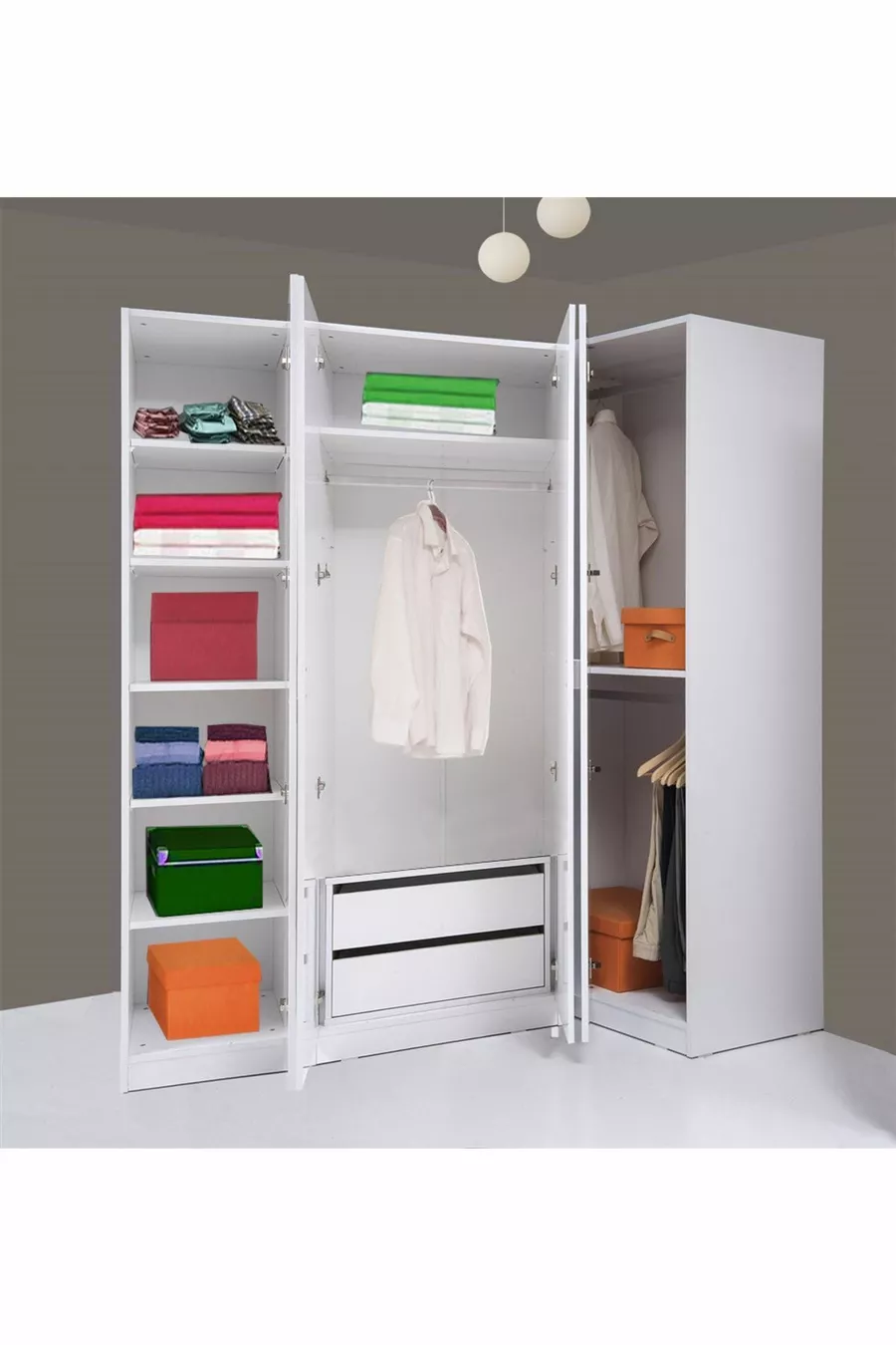 Plus  Stella Armoire d'Angle à 4 Portes 3 Modules - Blanc Brillant