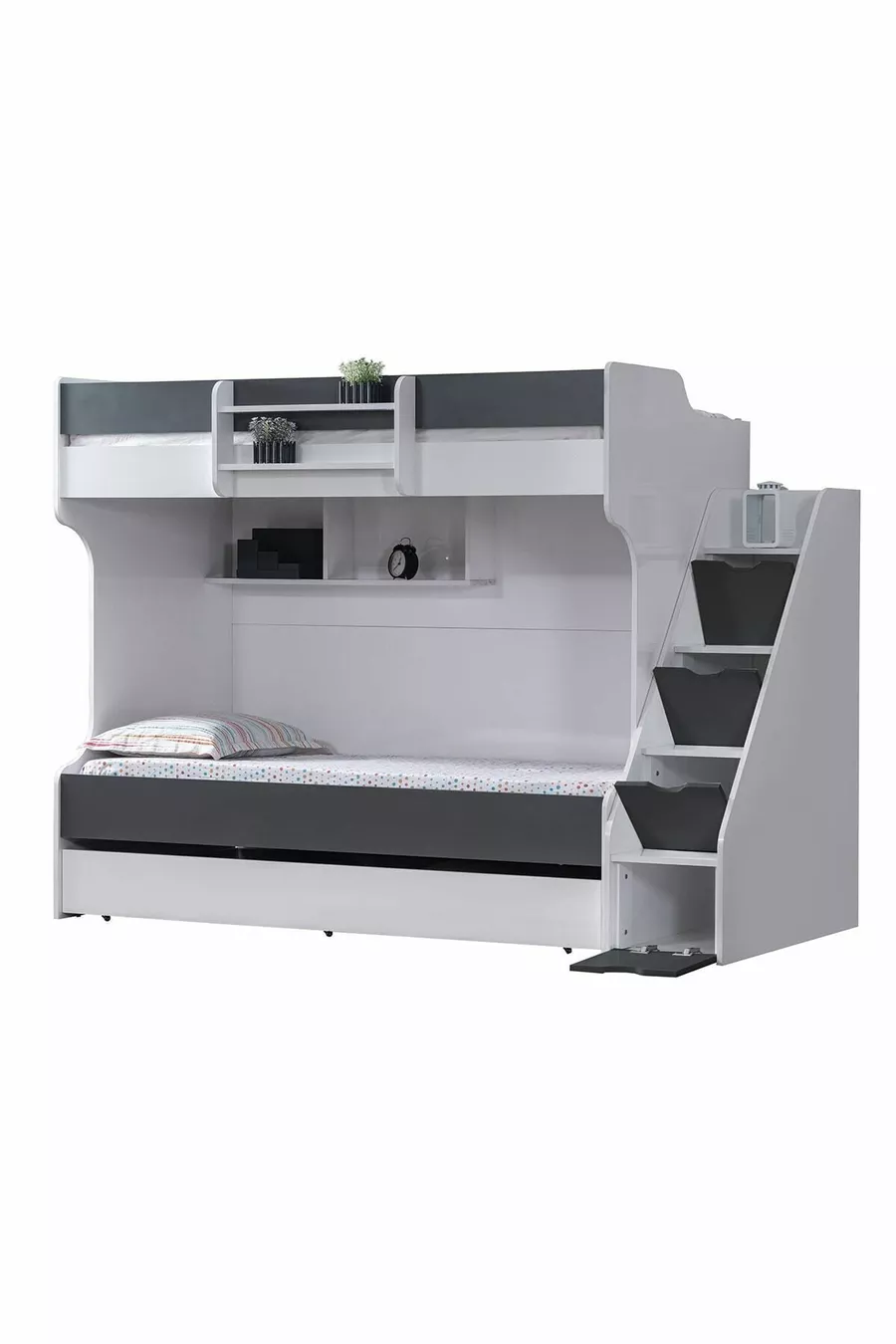 Lits superposés, Lit superposé Kardem avec tiroirs - Anthracite 2 matelas confort