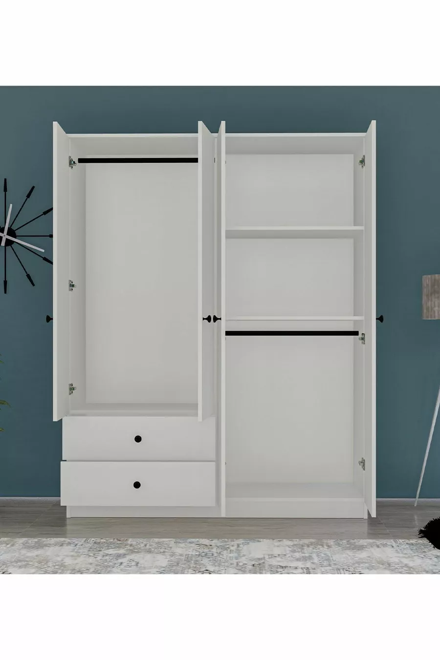 Gm  Novado Armoire 4 Portes 2 Tiroirs avec Poignées Bouton